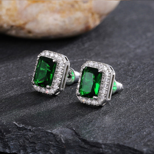 Aretes rectangulares con zirconios verdes