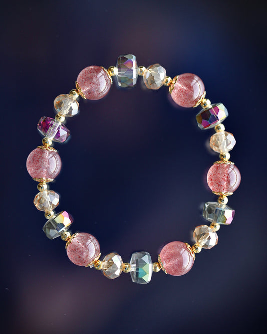 Pulsera de cristal de fresa ruso natural y cristales austriacos