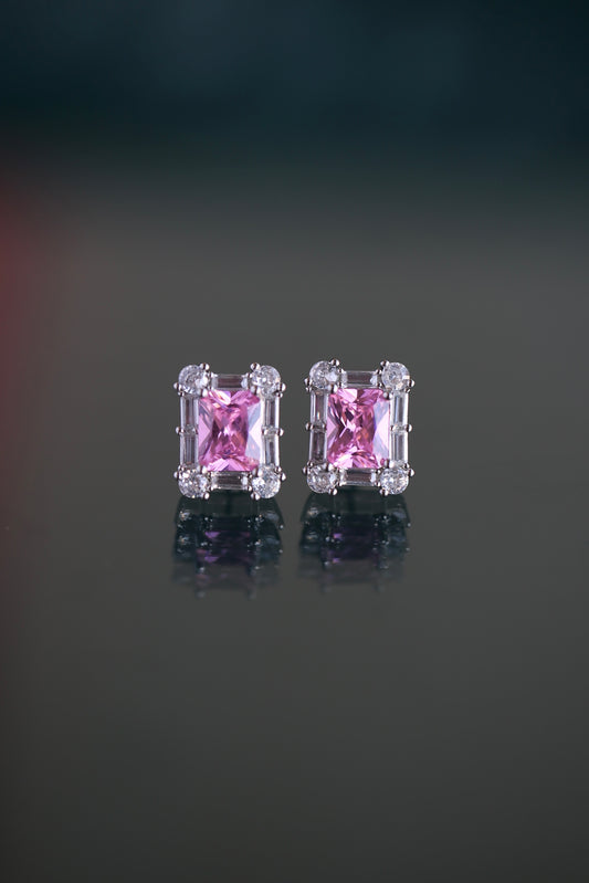 Aretes de zirconios cuadrados rosa