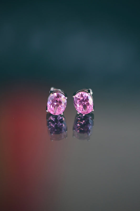 Aretes ovalados de zirconio rosa