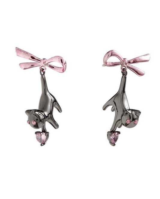 Aretes de gatitos con zirconios rosas